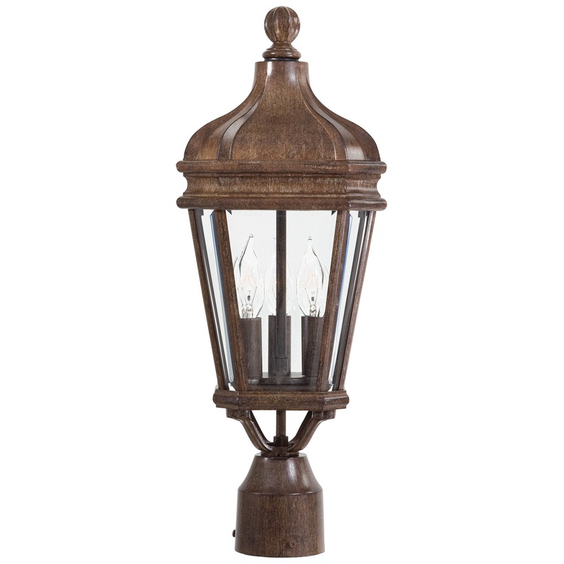 Harrison Three Light Post Mount in Vintage Rust