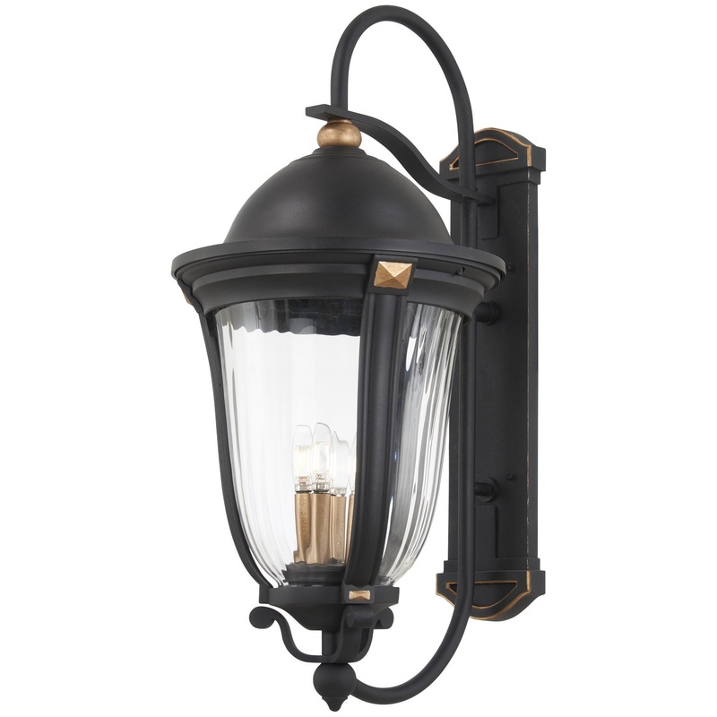 Peale Street Five Light Outdoor Wall Mount in Sand Coal And Vermeil Gold