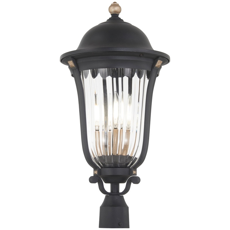 Peale Street Four Light Outdoor Post Mount in Sand Coal And Vermeil Gold
