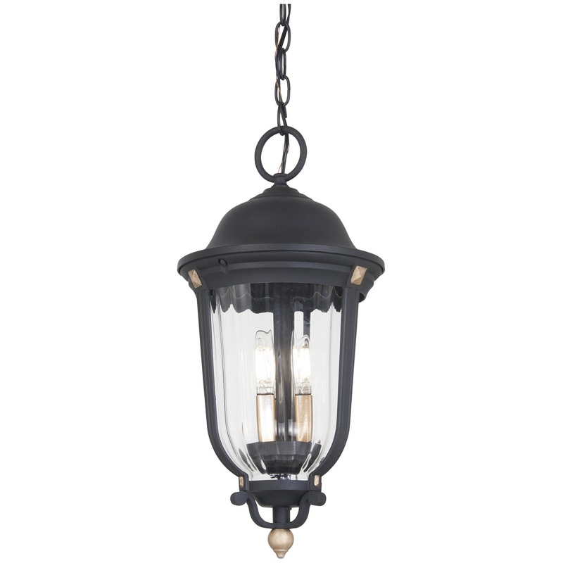 Peale Street Three Light Outdoor Chain Hung in Sand Coal And Vermeil Gold