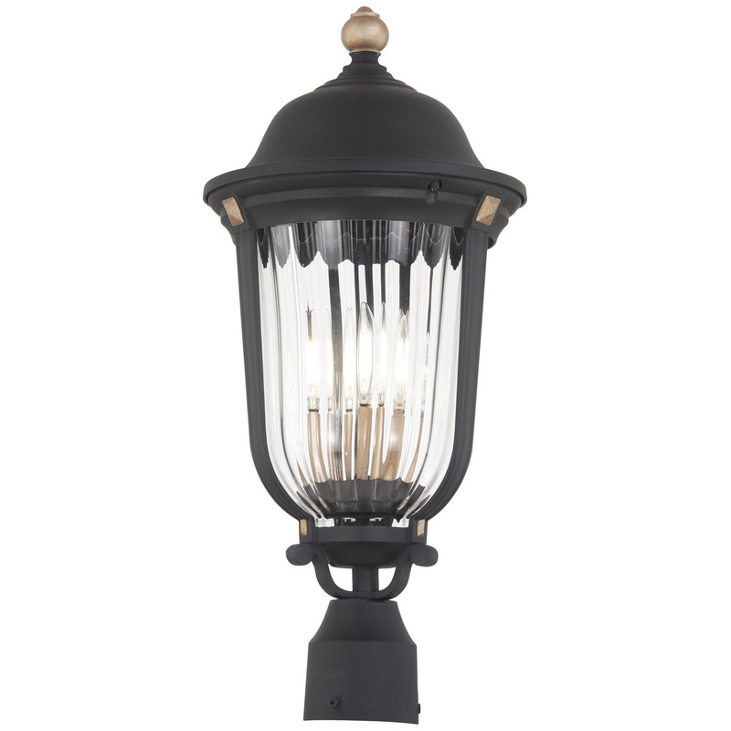 Peale Street Three Light Outdoor Post Mount in Sand Coal And Vermeil Gold