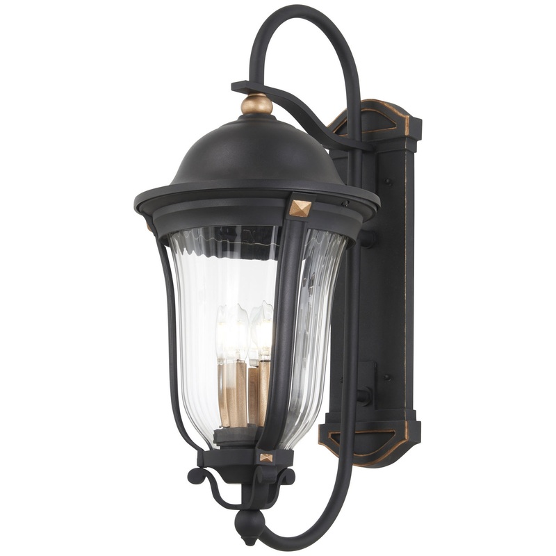 Peale Street Three Light Outdoor Wall Mount in Sand Coal And Vermeil Gold