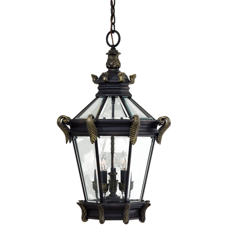 Stratford Hall Five Light Chain Hung in Heritage W/ Gold Highlights