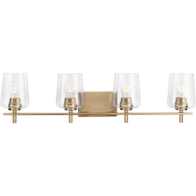 Calais Four Light Bath Vanity in Vintage Brass