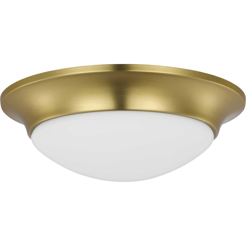 Etched Opal Dome One Light Flush Mount in Satin Brass