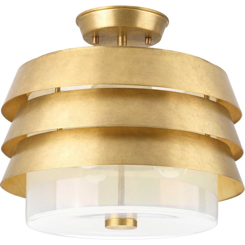 Point Dume-Sandbar Three Light Semi Flush Mount in Brushed Brass