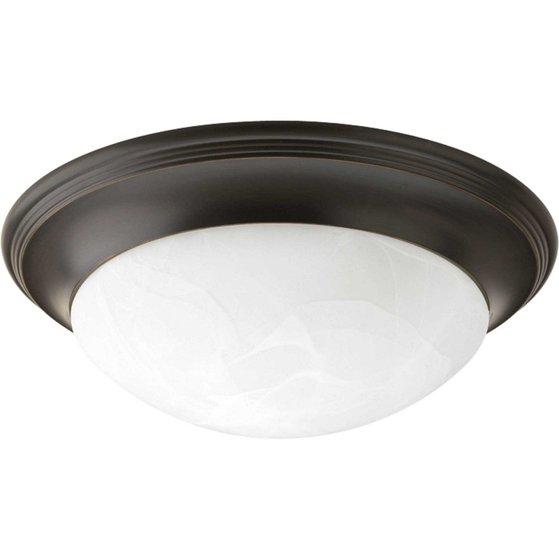 Alabaster Glass Three Light Flush Mount in Antique Bronze