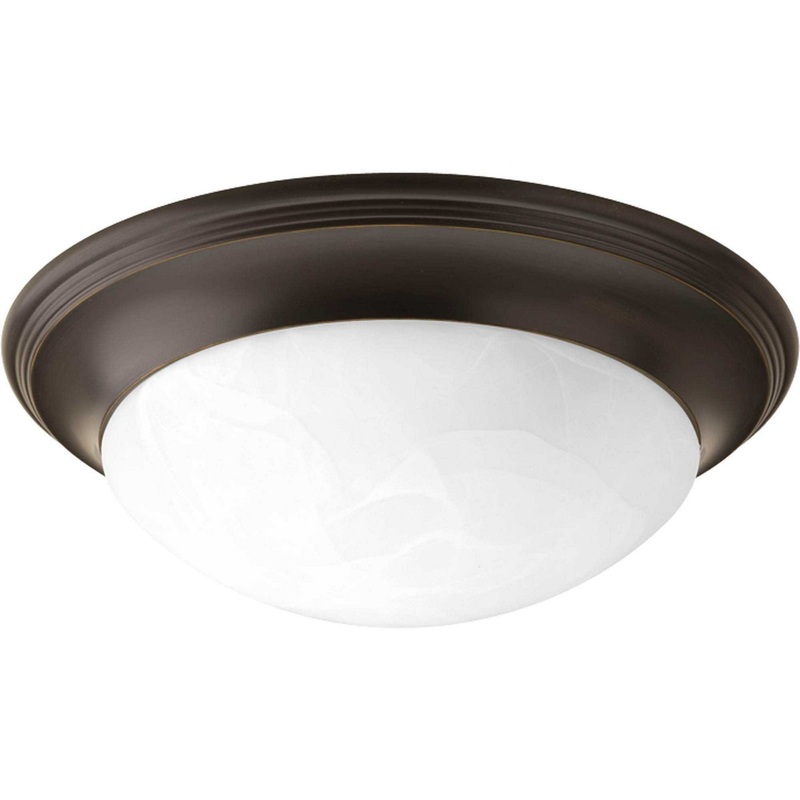 Alabaster Glass Two Light Flush Mount in Antique Bronze