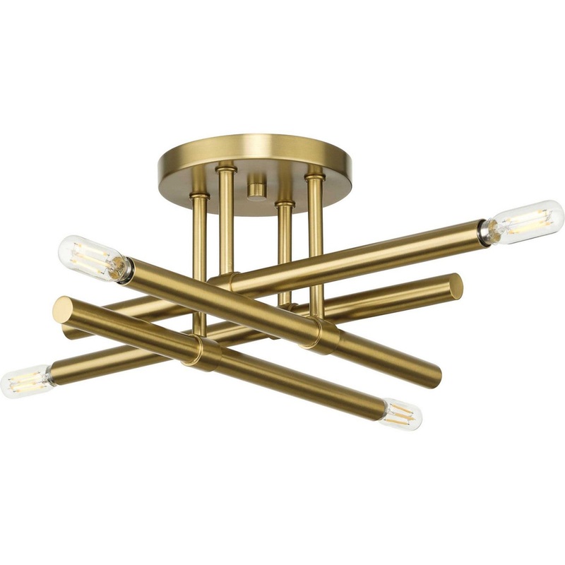 Arya Four Light Semi Flush Mount in Brushed Gold