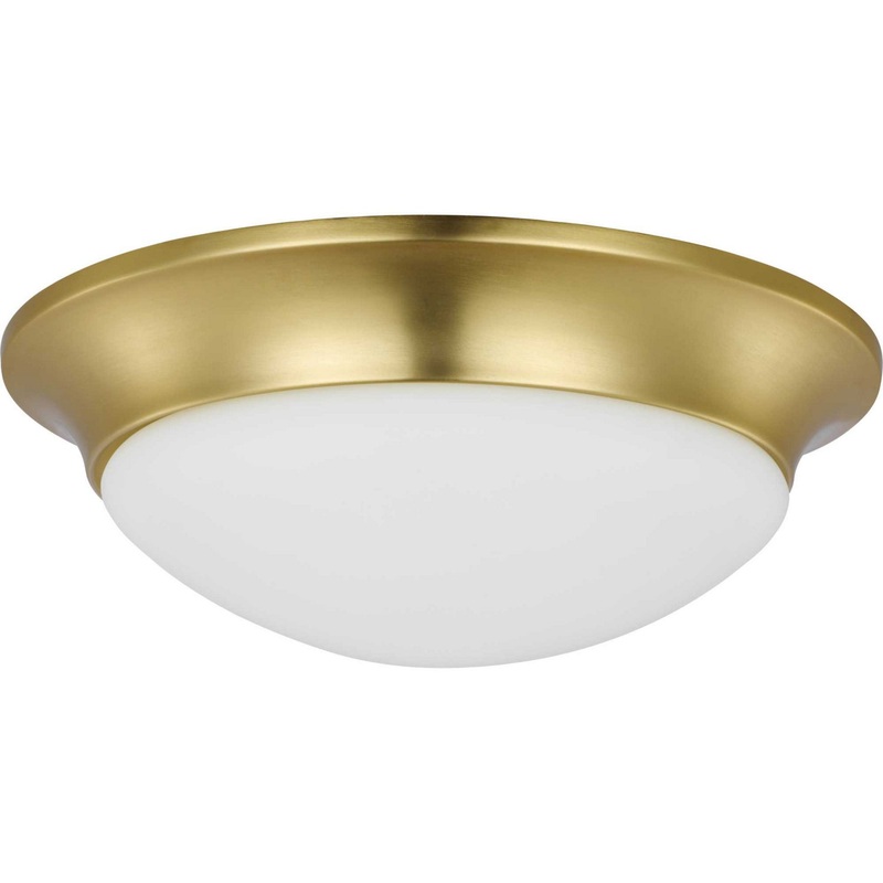Etched Opal Dome Two Light Flush Mount in Satin Brass