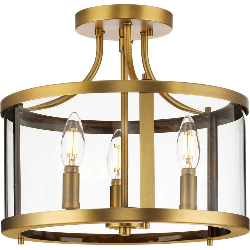 Gilliam Three Light Semi Flush Mount in Vintage Brass