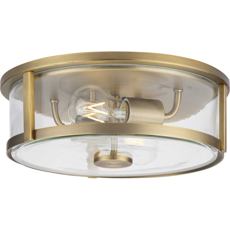 Gilliam Two Light Flush Mount in Vintage Brass