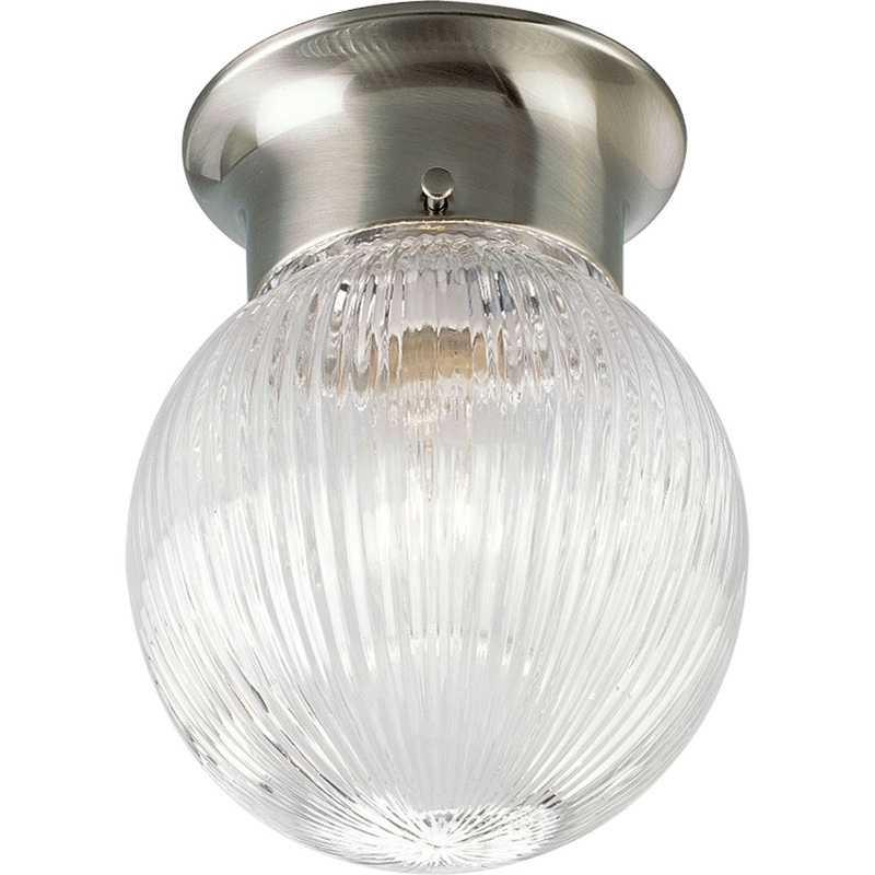 Globe - Clear Ribbed One Light Flush Mount in Brushed Nickel