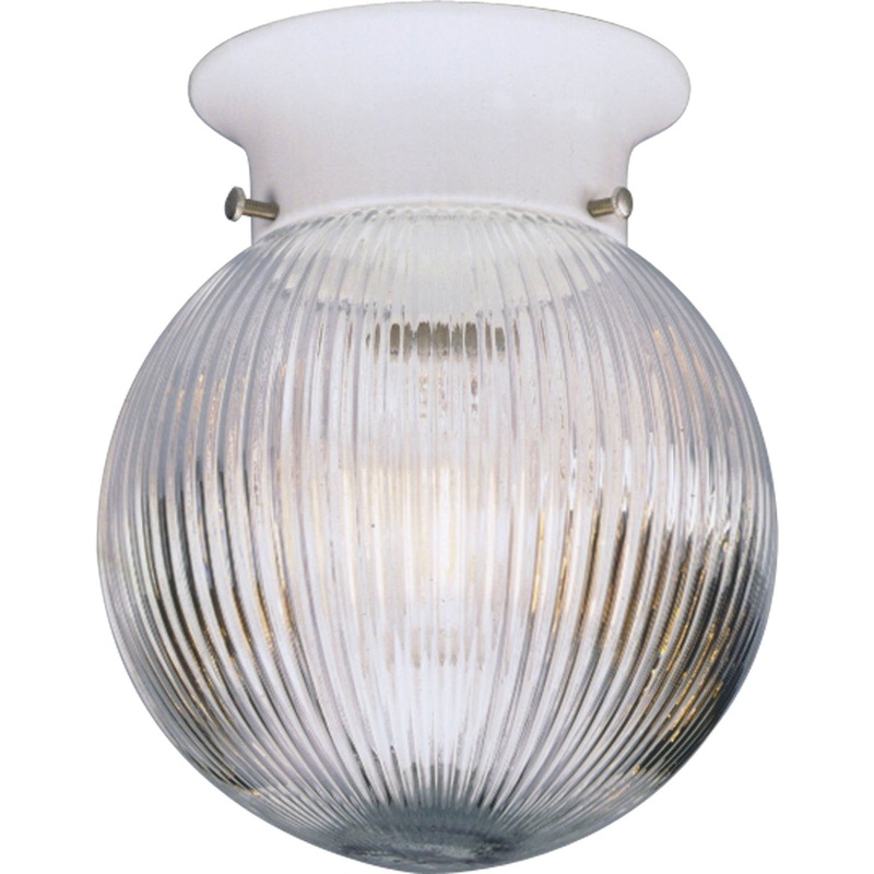 Globe - Clear Ribbed One Light Flush Mount in White
