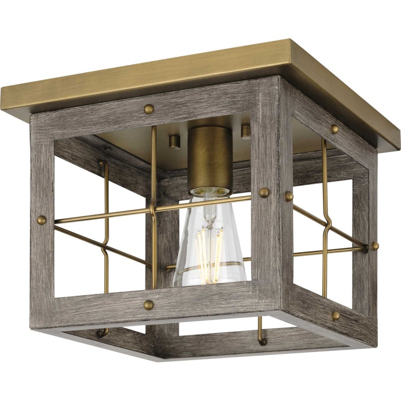 Hedgerow One Light Flush Mount in Distressed Brass