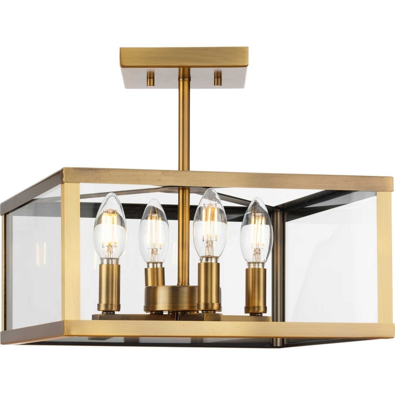 Hillcrest Four Light Semi-Flush Mount in Vintage Brass