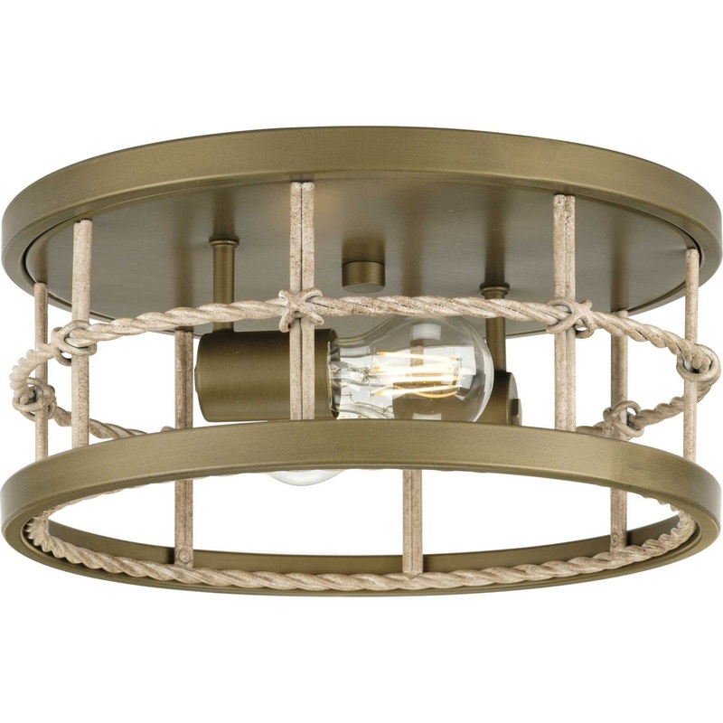 Lattimore Two Light Flush Mount in Aged Brass