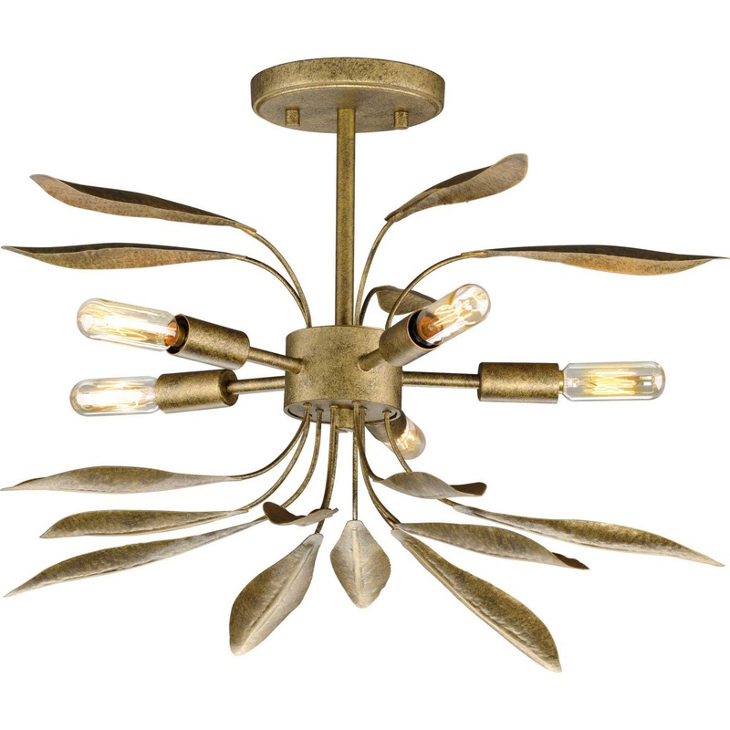 Mariposa Five Light Semi-Flush Conv in Antique Gold