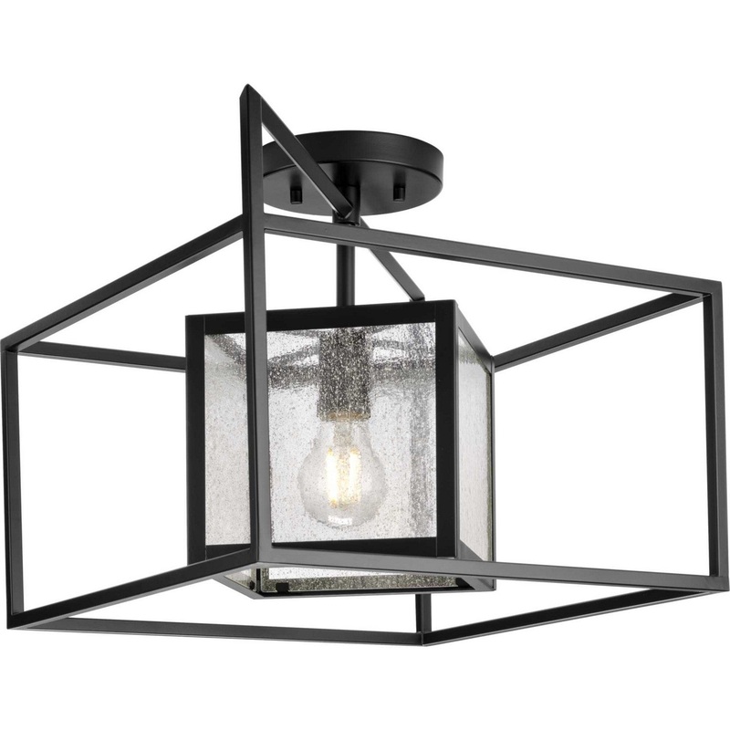 Navarre One Light Outdoor Semi Flush Mount in Matte Black
