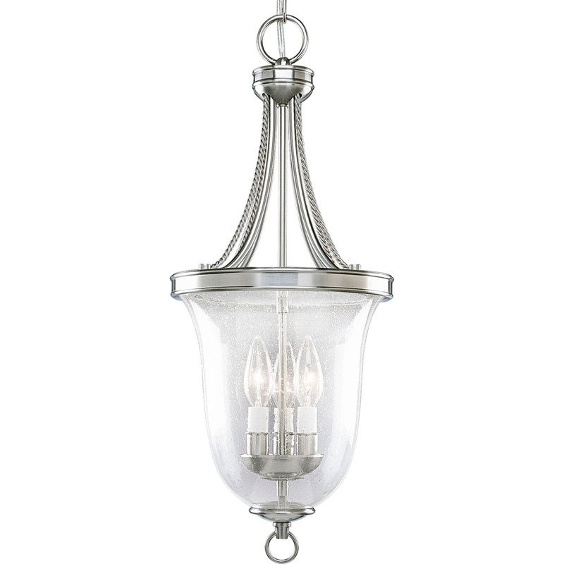 Seeded Glass Three Light Foyer Pendant in Brushed Nickel