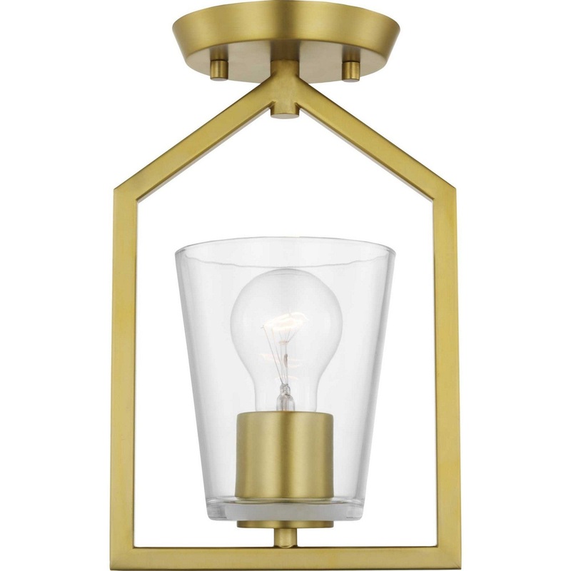 Vertex One Light Semi Flush Mount in Brushed Gold