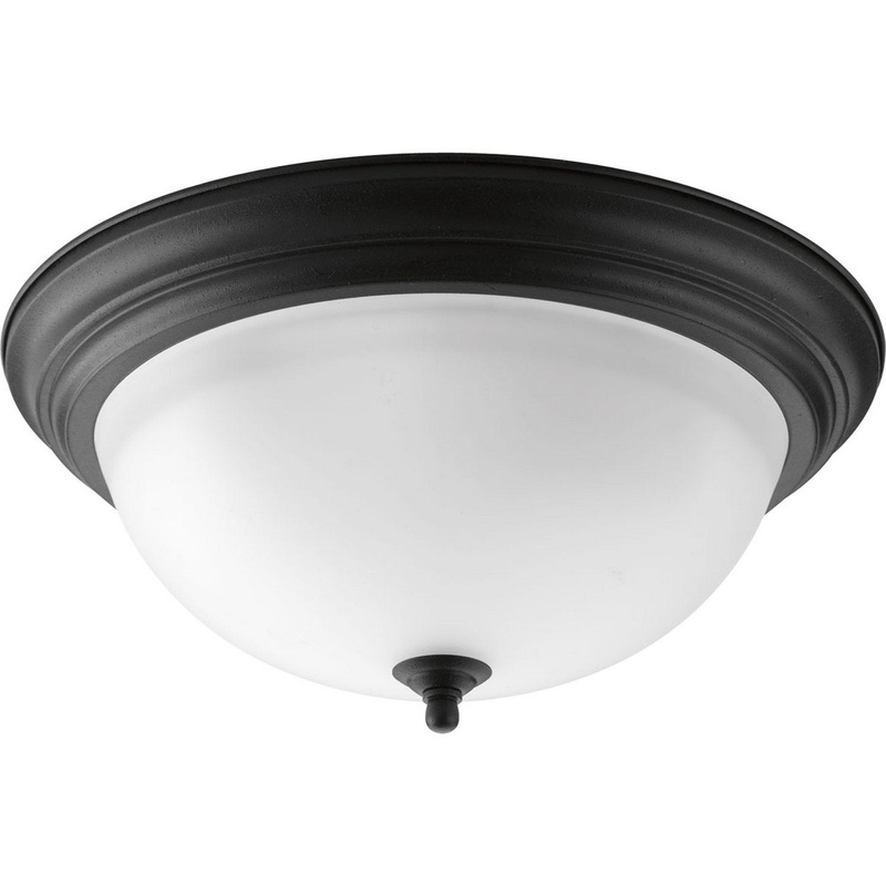 Dome Glass - Alabaster Three Light Flush Mount in Forged Black