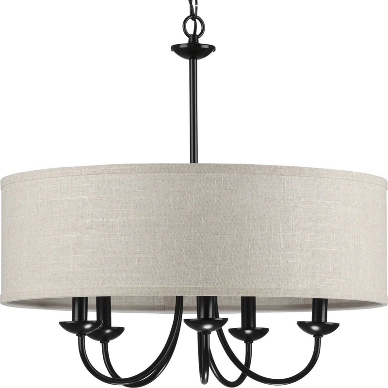 Drum Shade Five Light Chandelier in Black