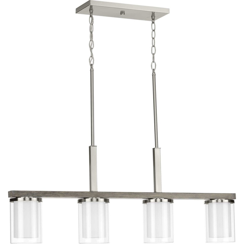 Mast Four Light Linear Chandelier in Brushed Nickel