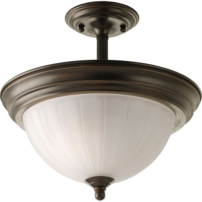 Melon Glass Two Light Semi-Flush Mount in Antique Bronze