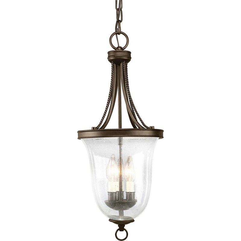 Seeded Glass Three Light Foyer Pendant in Antique Bronze