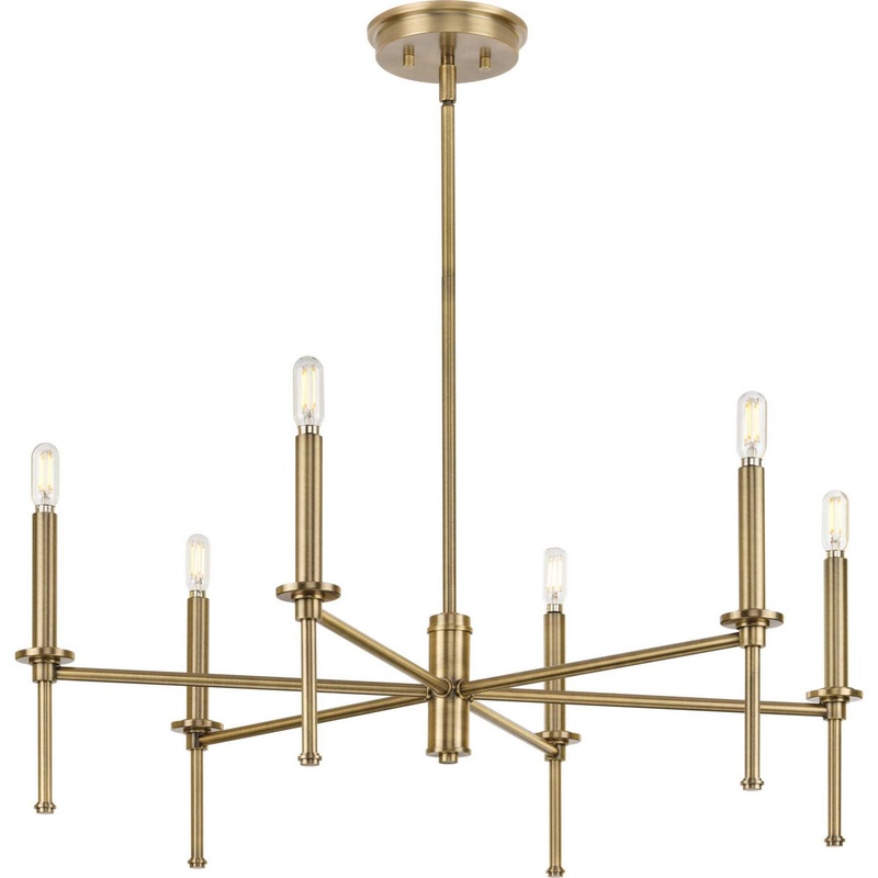 Elara Six Light Chandelier in Vintage Brass