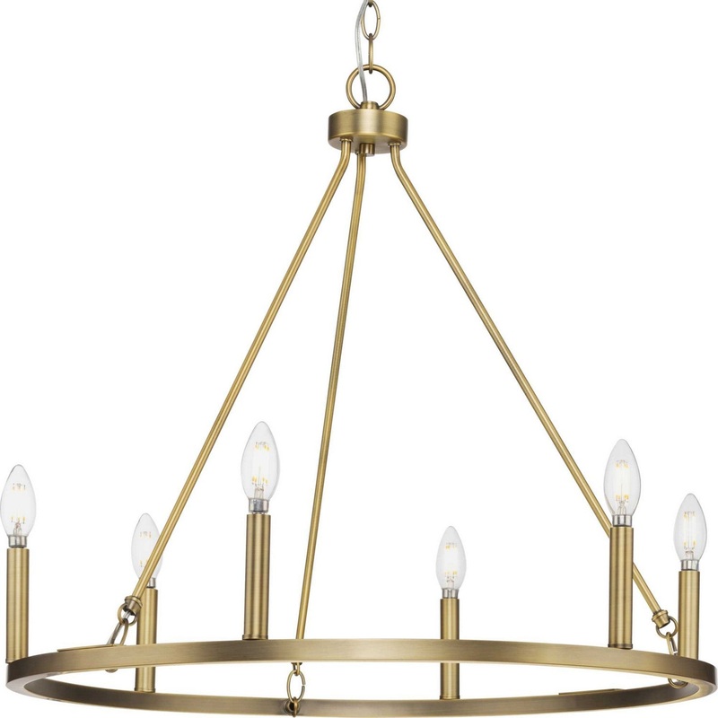 Gilliam Six Light Chandelier in Vintage Brass