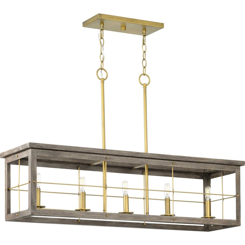 Hedgerow Five Light Island Pendant in Distressed Brass