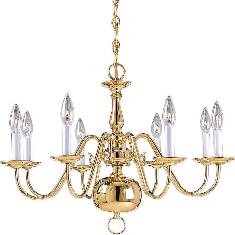 Americana Eight Light Chandelier in Polished Brass