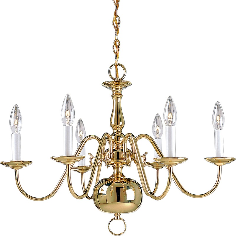 Americana Six Light Chandelier in Polished Brass