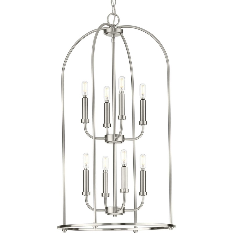 Leyden Eight Light Foyer Pendant in Brushed Nickel