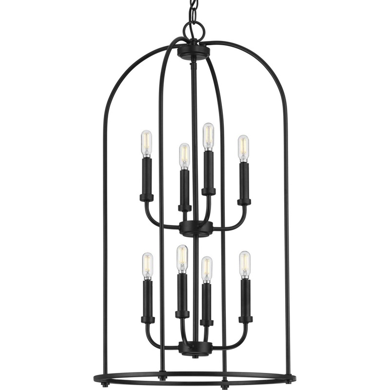 Leyden Eight Light Foyer Pendant in Matte Black