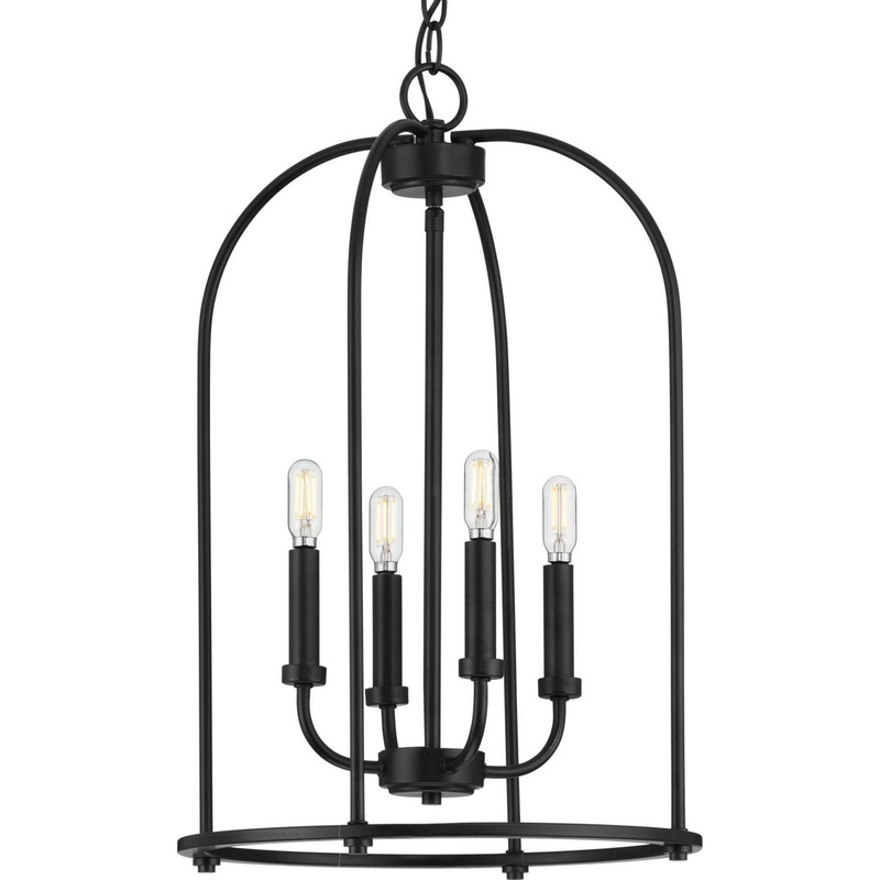 Leyden Four Light Foyer Pendant in Matte Black