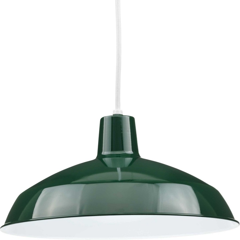 Metal Shade Pendant One Light Pendant in Dark Green