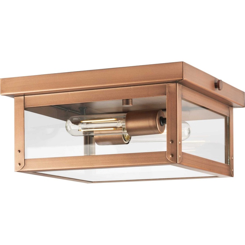 Union Square Two Light Outdoor Flush Mount in Antique Copper (Painted)