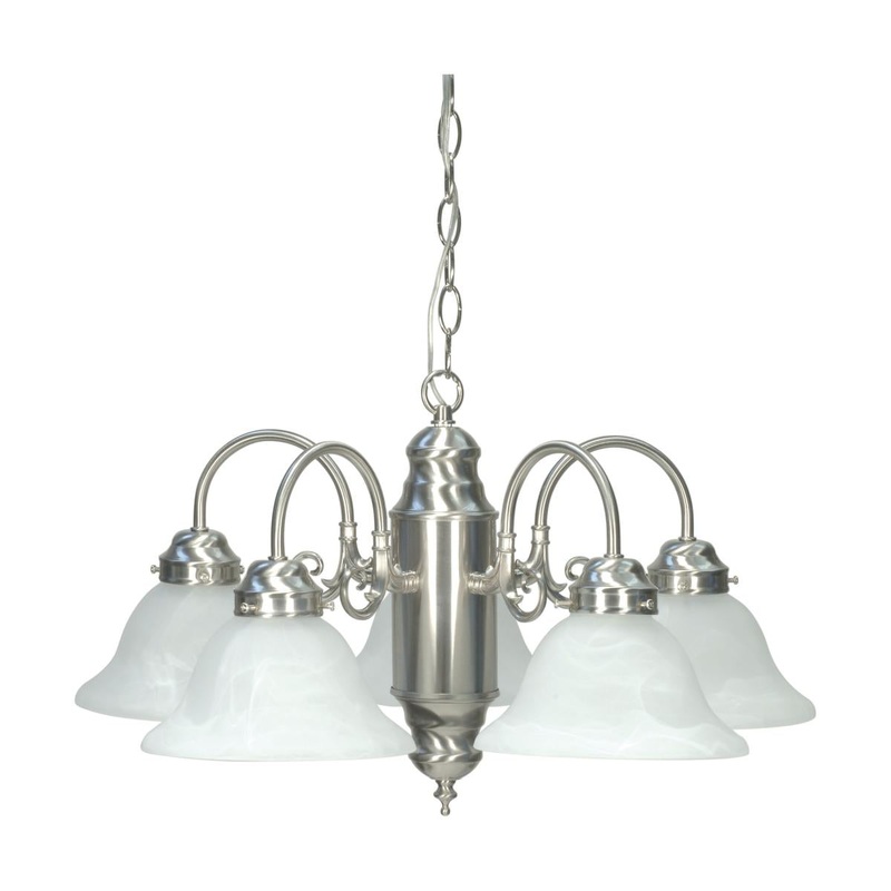 5 Light - Chandelier with Alabaster Glass - Brushed Nickel Finish