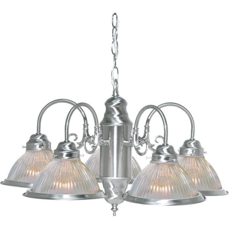 5 Light - Chandelier with Clear Ribbed Glass - Brushed Nickel Finish