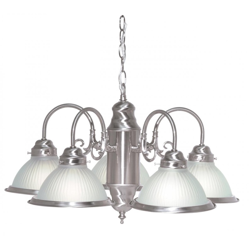 5 Light - Chandelier with Frosted Ribbed Glass - Brushed Nickel Finish
