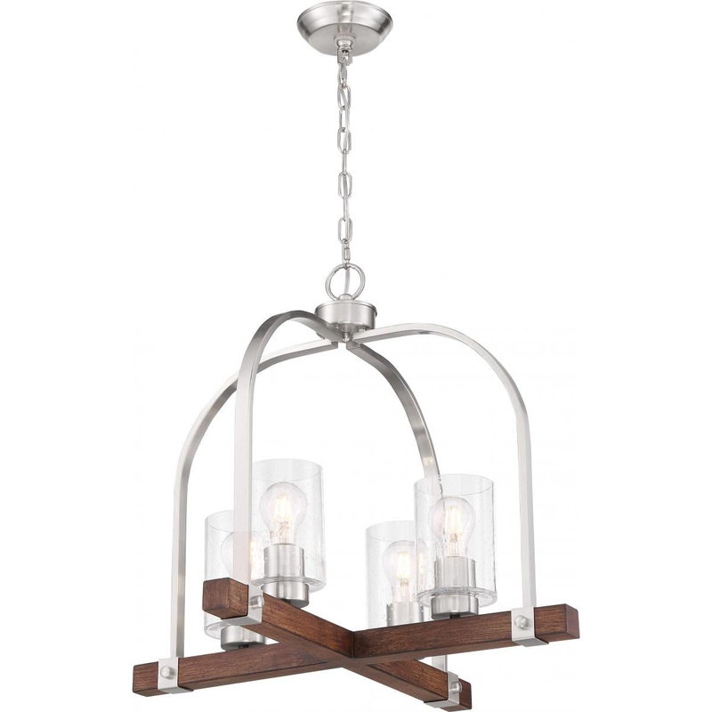 Arabel - 4 Light Chandelier - with Clear Seeded Glass - Brushed Nickel and Nutmeg Wood Finish