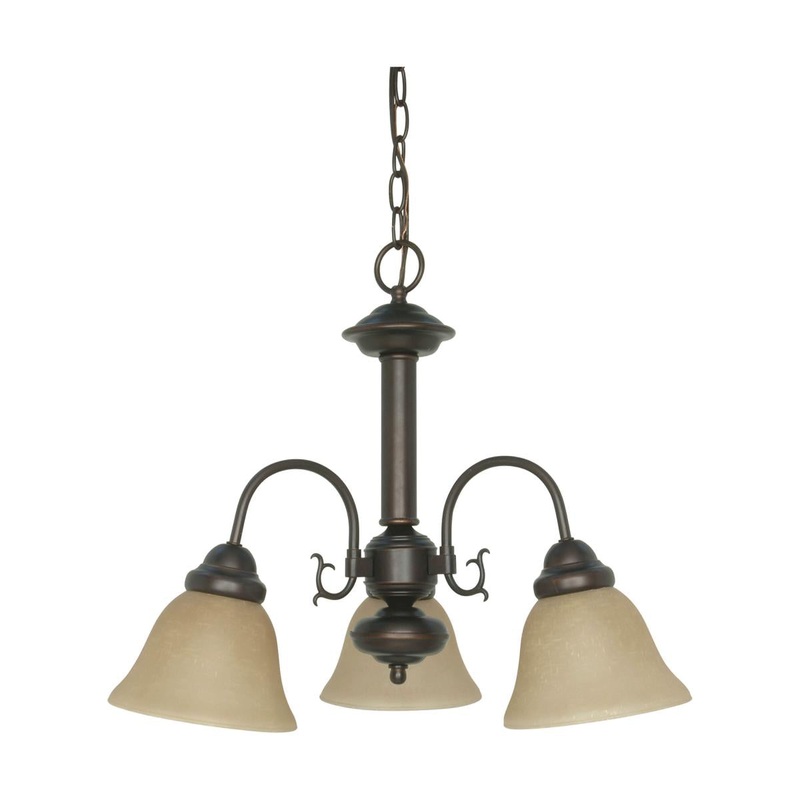 Ballerina - 3 Light Chandelier with Champagne Linen Washed Glass - Mahogany Bronze Finish
