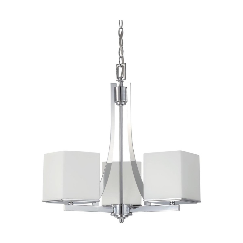 Bento - 3 Light Chandelier with Satin White Glass - Polished Chrome Finish
