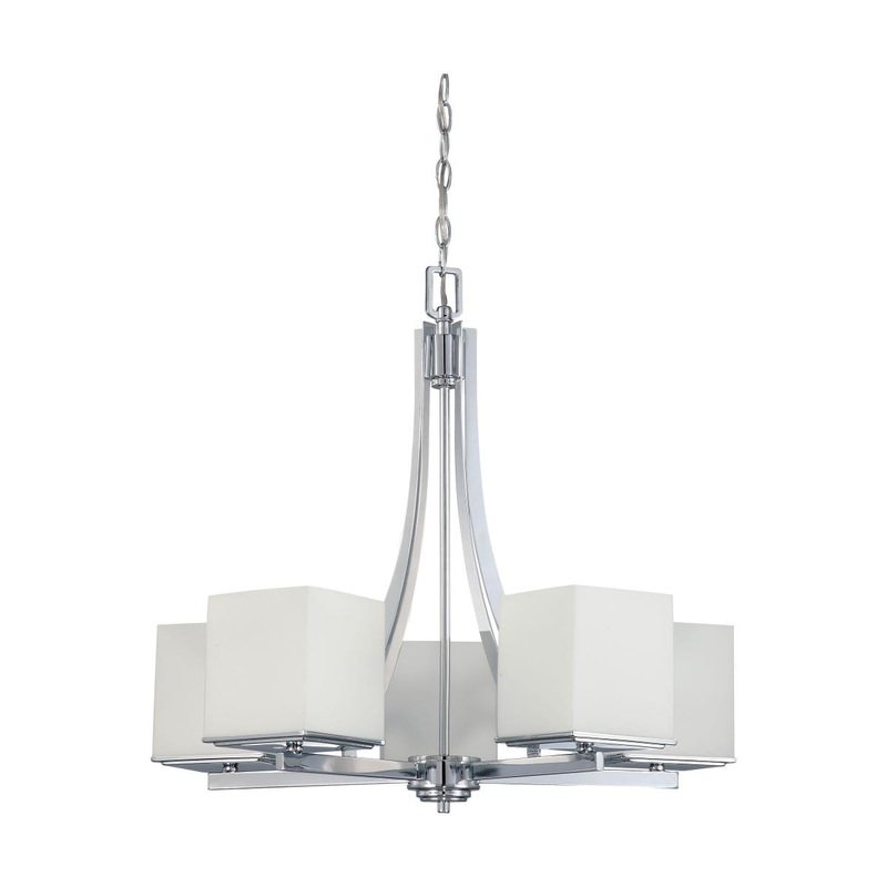 Bento - 5 Light Chandelier with Satin White Glass - Polished Chrome Finish