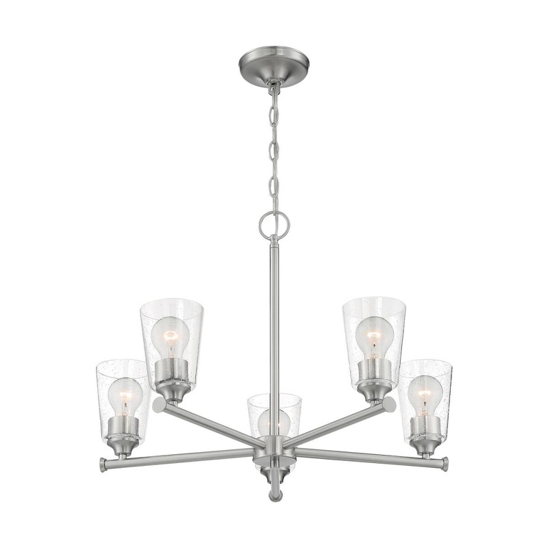 Bransel - 5 Light Chandelier with Seeded Glass - Brushed Nickel Finish