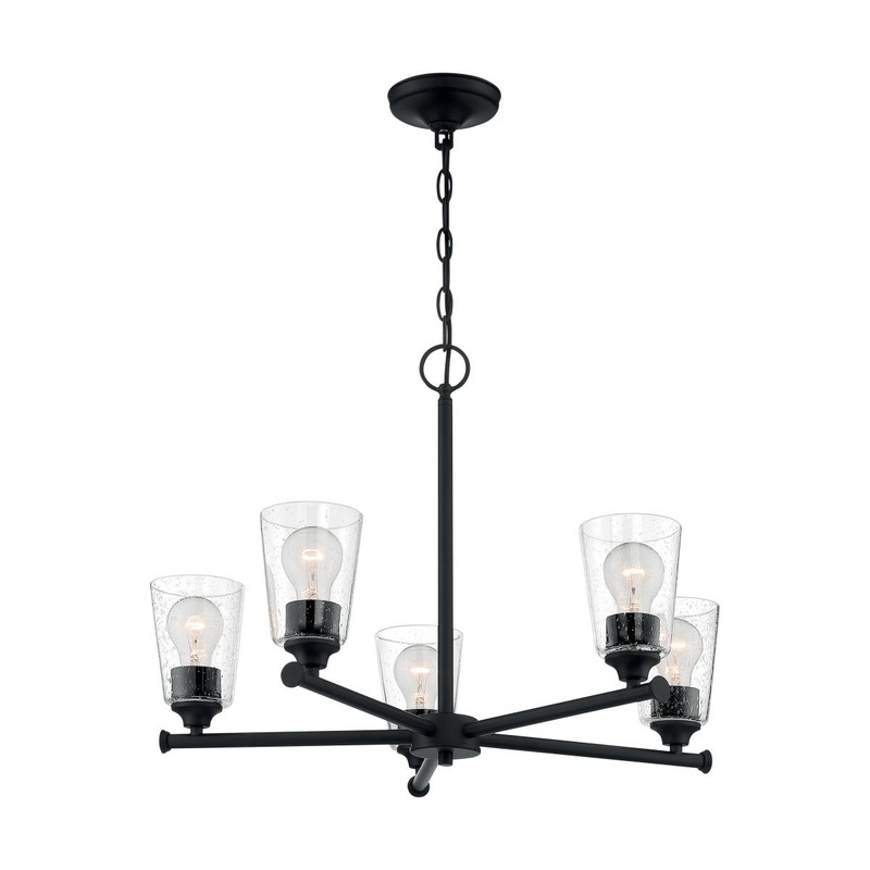 Bransel - 5 Light Chandelier with Seeded Glass - Matte Black Finish