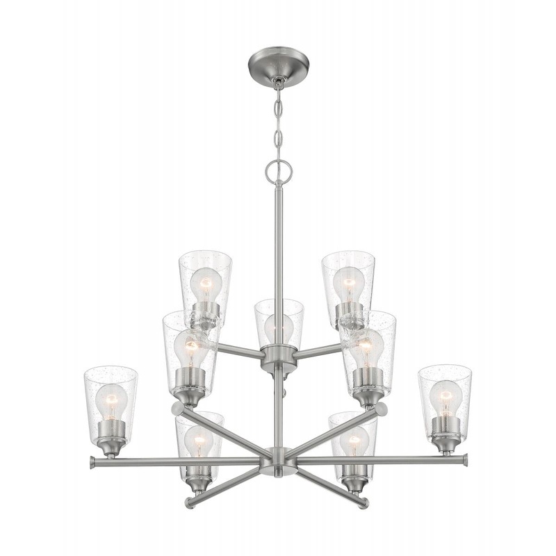 Bransel - 9 Light Chandelier with Seeded Glass - Brushed Nickel Finish